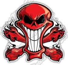 Red Devil Evil Skull Crossbones Smiling Car Bumper Vinyl Sticker Decal 4.6