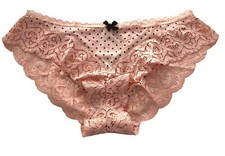 Victoria's Secret Bikini Panty Body By Victoria Peach Dot Lace Trim Soft L XL
