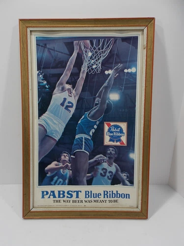 PABST Blue Ribbon Beer Picture Sign VINTAGE NBA BASKETBALL BAR TAVERN DISPLAY