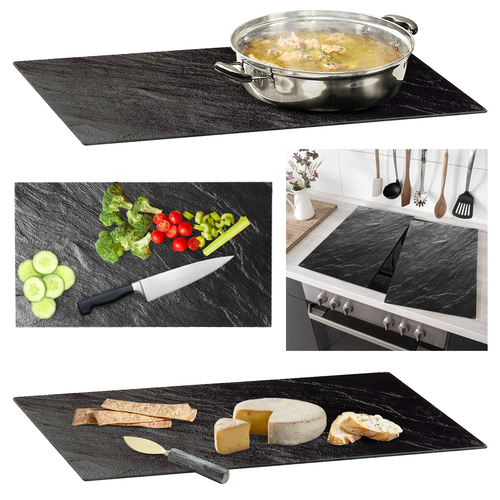 Set 2 Glass Chopping Cutting Board Marble Slate Stove Oven Cover Black Worktop - Picture 5 of 6