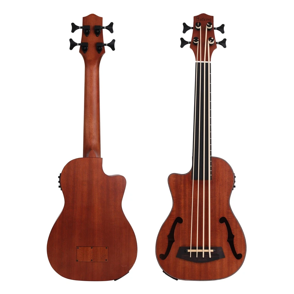 Left-handed Batking Bass Ukulele UBass Baritone 30'' F-Holes Fretless/EQ Gig Bag - Image 2 of 4