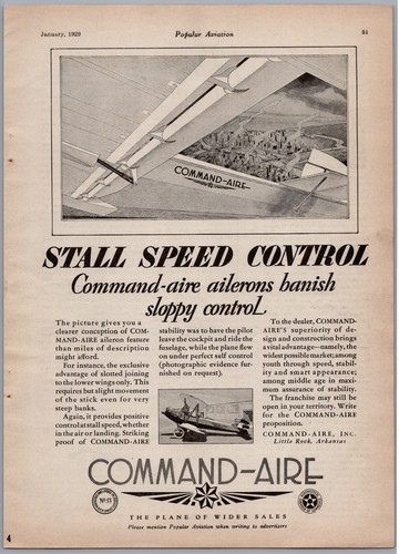 1929 Pubblicità Aviazione Command-Aire Little Rock, Arkansas aereo aereo aereo - Foto 1 di 2