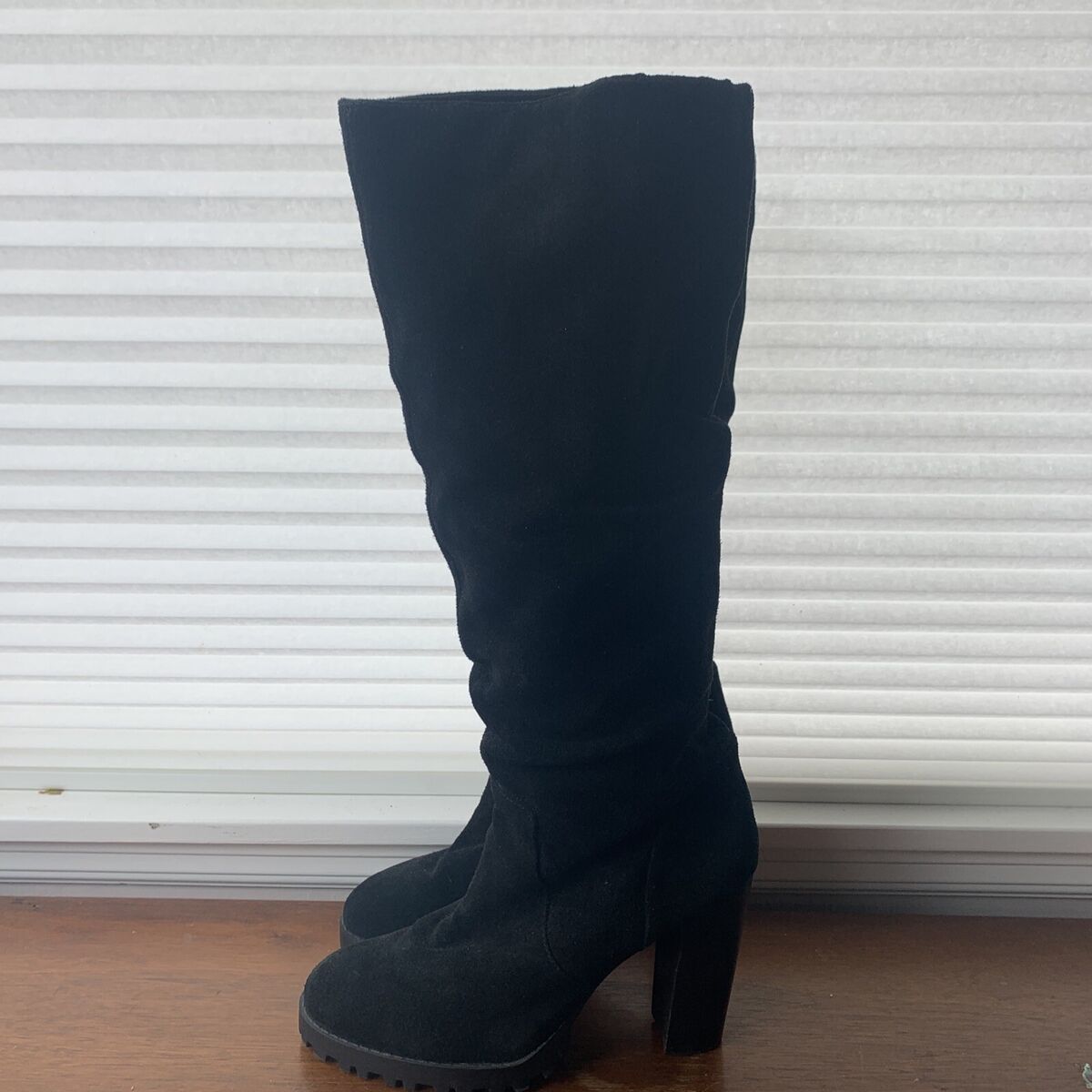 Gigondra by ALDO Black GENUINE suede 4.25 block heel ruched knee boots SZ 8.5 eBay
