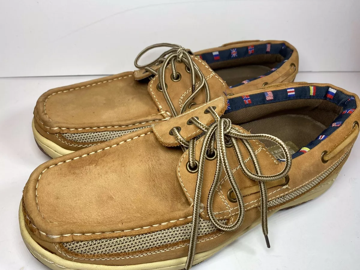 Reel Legends Men's Catamaran Tan Boat Shoes Leather Size 11W Lace EUR 44,  UK 10