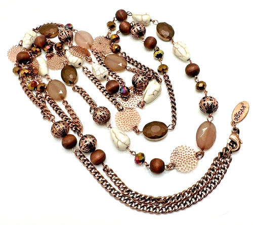 BOCAR Station Necklace Layered Crystal Beaded Double Strand Boho Statement 36" - Picture 2 of 10