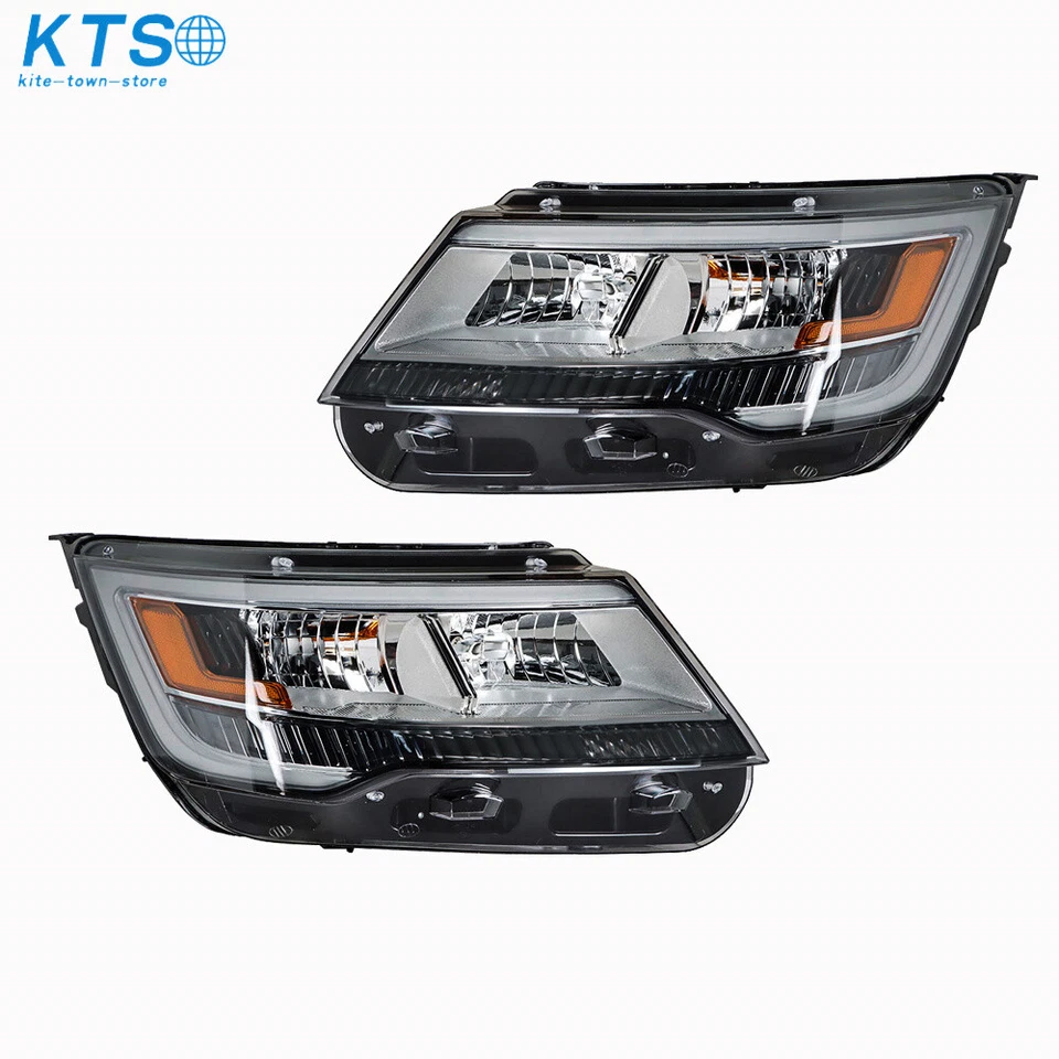 For Ford Explorer Sport 2016-2018 Chrome LED DRL Front Headlights Headlamp Pair - Image 2 of 4