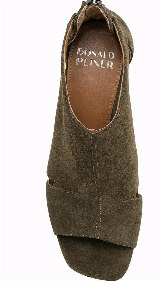 Sandalias Donald Pliner Perra Tacón Bloque Gamuza Verde Militar Punta Abierta, Talla 8.5 Foto 3 de 3