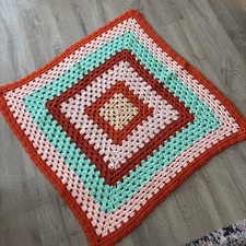 Crocheted Blanket Handmade Lap Throw/Baby Blanket 30x30 Orange Peach Green