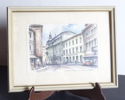 Lithographed print Neustadt an der Weinstrasse Landauer Straße signed 1961