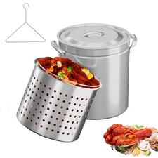 36 Qt. Turkey Deep Fryer Pot with Lid & Basket Stainless Steel Seafood Boil Pot