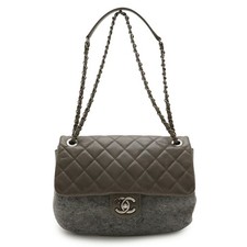 Chanel Matelasse Shoulder Bag Khaki Gray Women Grey One Size