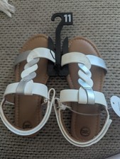 New Wonder Nation Toddler Girls Braided Sandals, Size 11, Silver, White