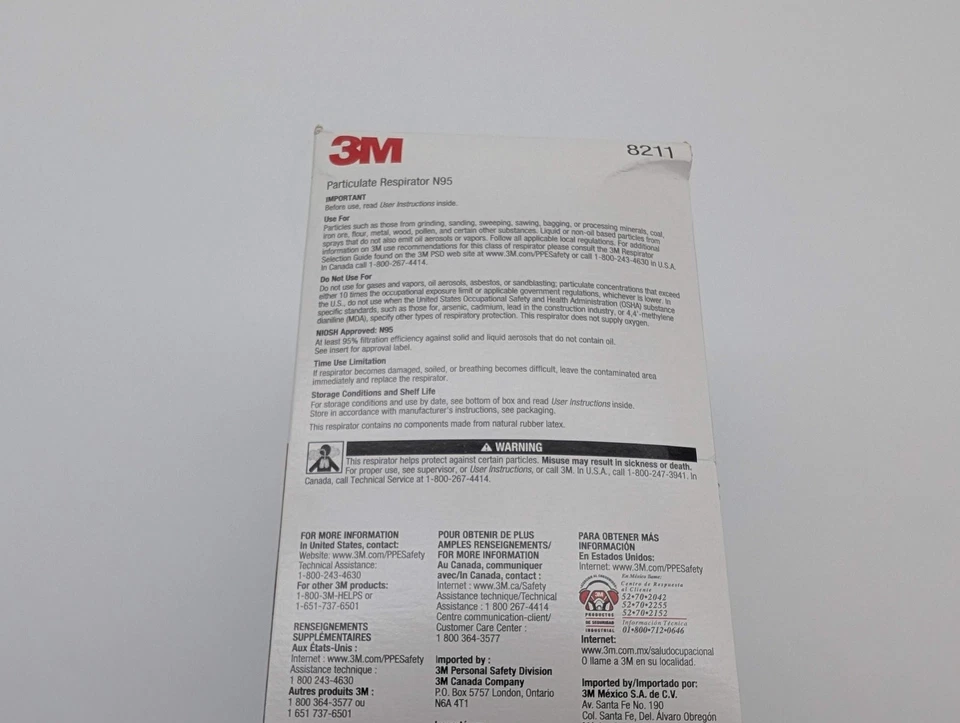 3M N95 Particulate Respirators Disposable 8211 w/ Exhalation Valve Pack of 10 - Image 4 of 4