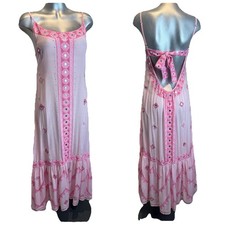 Pranella Pink Embroidered Resort Dress | Boho Maxi | Size S