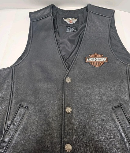 Harley-Davidson Original Leather Vest Button-up w/ Pockets - Size Medium - Picture 2 of 11