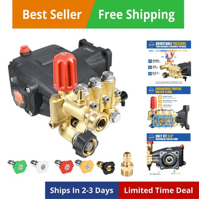 #ad #ad Pressure Washer Pump 3400 PSI Max 3.0 GPM 3 4 inch Shaft Horizontal Triplex ... $292.39