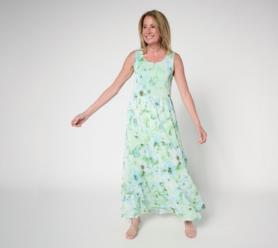 #ad #ad Susan Graver Petite Printed Mesh Tiered Sleeveless Dress Aqua Leaf 2X New $45.00