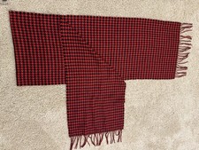 100 Cashmere Women  s Houndstooth Fringe Winter Scarf Red/Black Made In Scotland