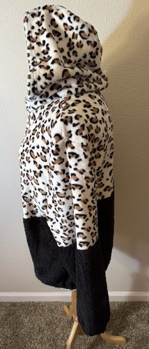 I Believe Tiermotiv Sherpa Übergröße 2XL Kapuzenjacke mit durchgehendem Reißverschluss schwarz/weiß/braun - Bild 7 von 11