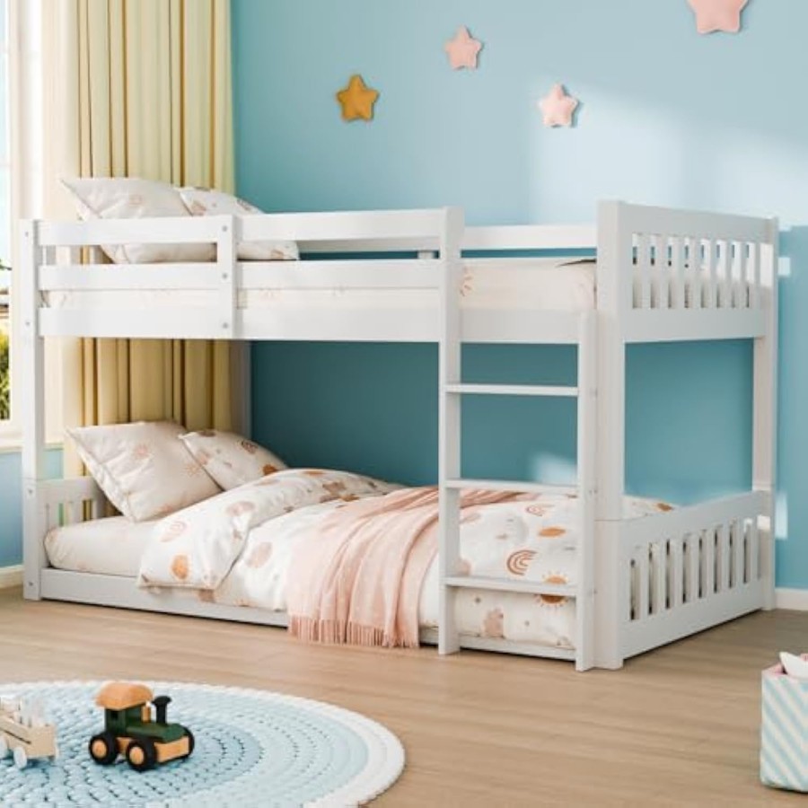Solid wood low twin over twin bunk bed for kids/junior, bunk bed