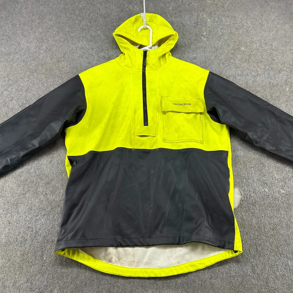 Grundens Jacket Mens M Yellow Black Rain Coat Hooded PVC Foul Weather Neptune - Image 2 of 4