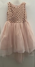 Zunie Girl Sleeveless dress Sequin Front tulle skirt Pale Pink champagne 