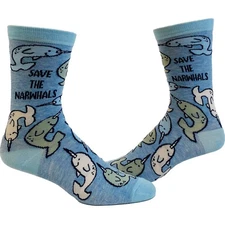 Youth Save The Narwhals Socks Cute Ocean Whale Unicorn of The Sea Graphic