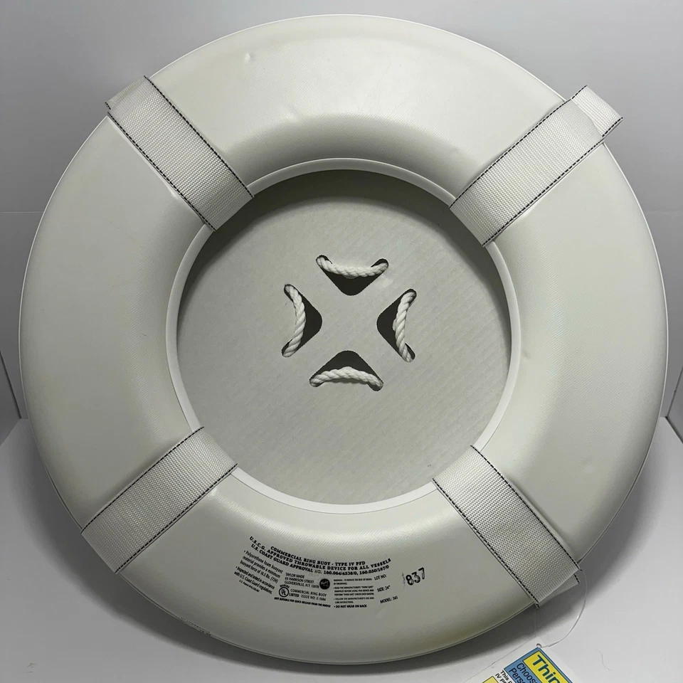 Taylor Made 24" Foam Ring Buoy 361 White w/White Rope New w/Pamphlet Type IV PFD - Image 2 of 4