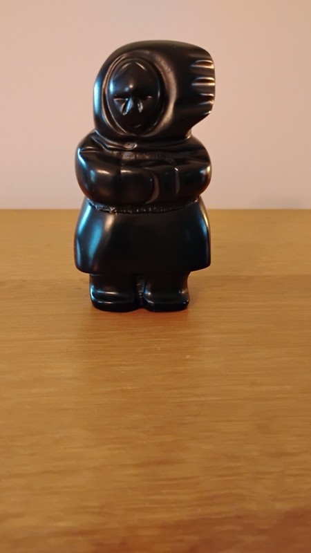 Vintage pearlite hand carved stonecraft Eskimo Inuit figure. 