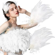 2 Pcs Feather Hair Clips Ballet Style Ostrich White Swan Feather Pearl Hairpi...