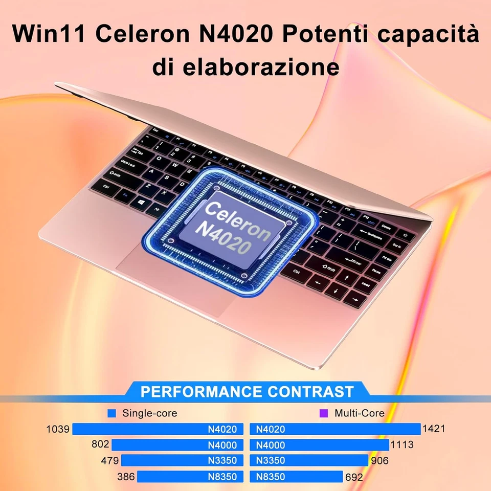 PC Portatile Win11 Pro Computer Portatile Notebook 14 Pollici 6+256GB SSD Expans - Immagine 2 di 4