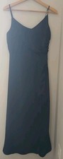 Birdy Grey Catherine Shiny Satin Dress Size Medium Black Slit Bridesmaid Event