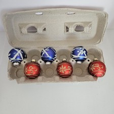 Set 6 Round Christmas 1.75" Ball Ornaments Red Blue Glitter Swirl Holiday Decor