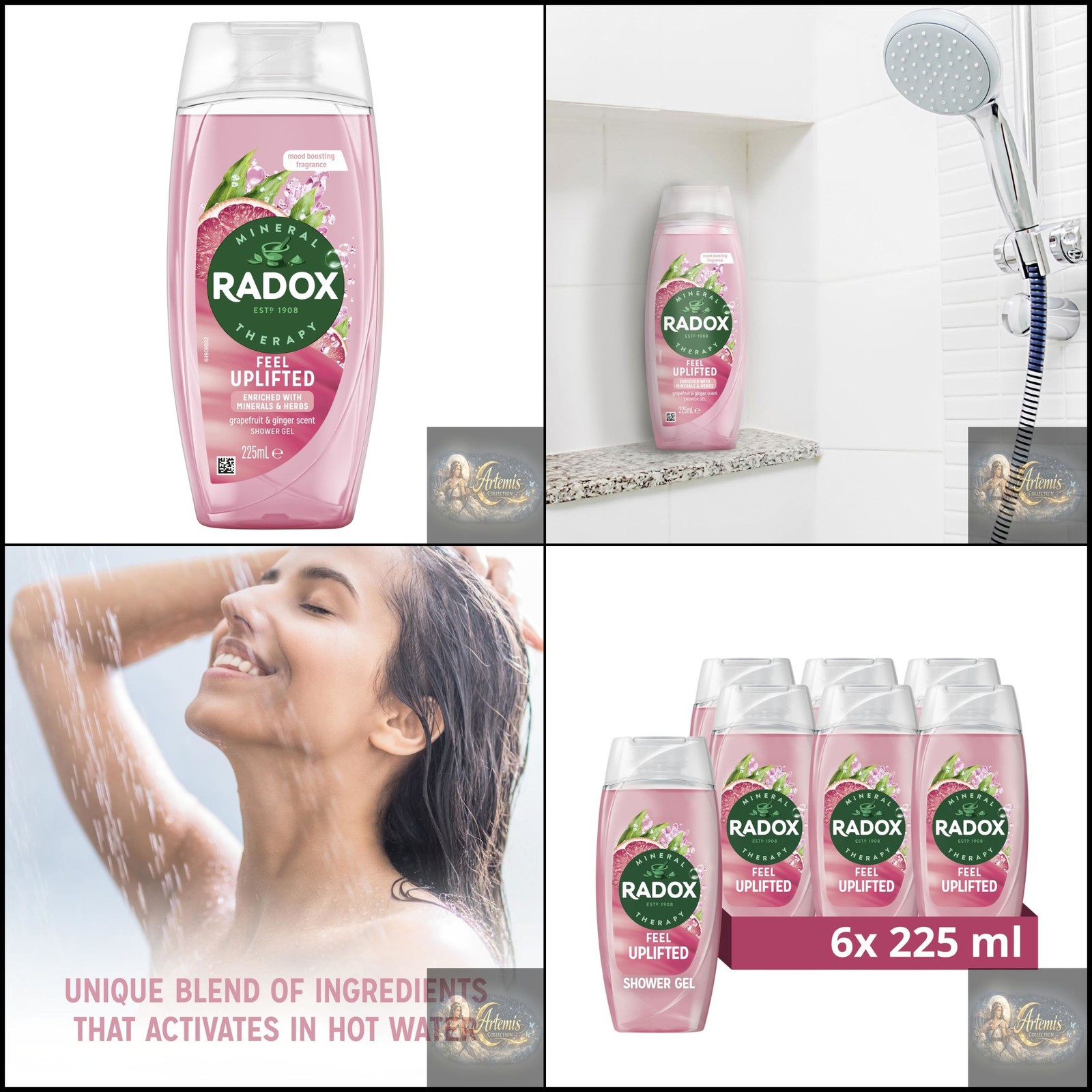6x Radox Shower Gel Feel Uplifted With Grapefruit & Ginger Scent - 225 ml - Image 3