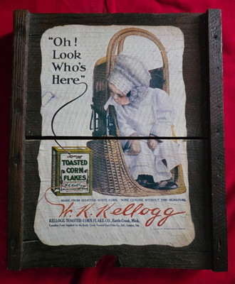 Vintage W. K. Kellogg Toasted Corn Flakes picture add On Wood Crate end
