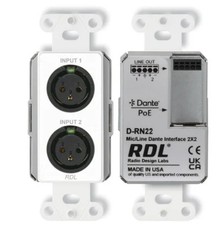 RDL D-RN22-RST 1-Gang 2x2 Wall-Mount Bi-Directional Mic/Line Dante Interface WHT