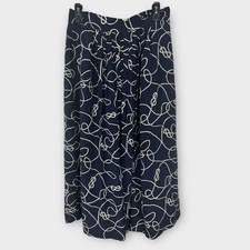 Vintage 100 Silk Navy Blue Pleated Midi Skirt Rope Pattern Preppy Size 6 Small