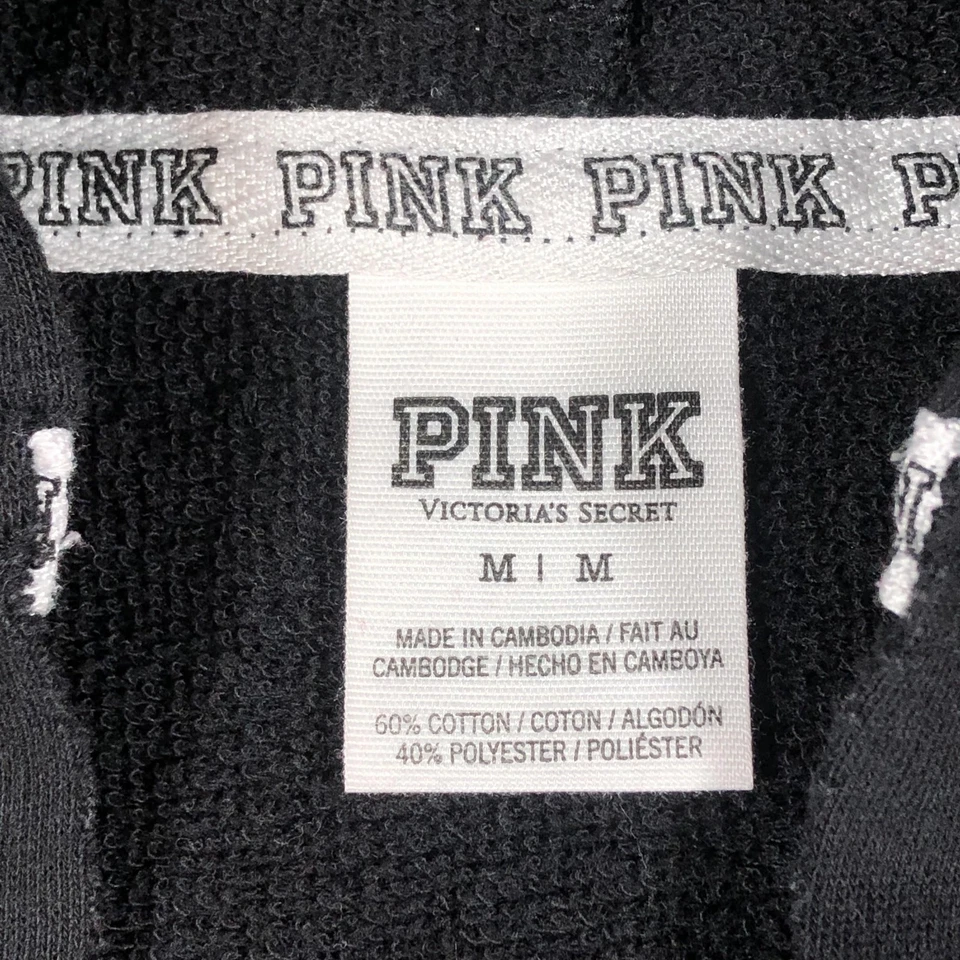 Victoria's Secret PINK Hoodie Womens Medium Black Love Pink Pullover Tunic Logo - Image 2 of 4