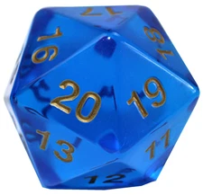 Koplow Games 55mm D20 Translucent Blue Gold Countdown Die Life Counter Spindown