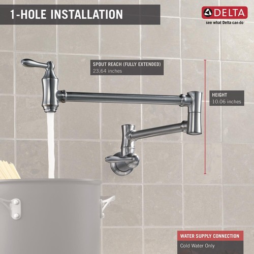 Delta 1177LF Traditional Wall Mounted Pot Filler - Arctic Stainless - Picture 6 of 10