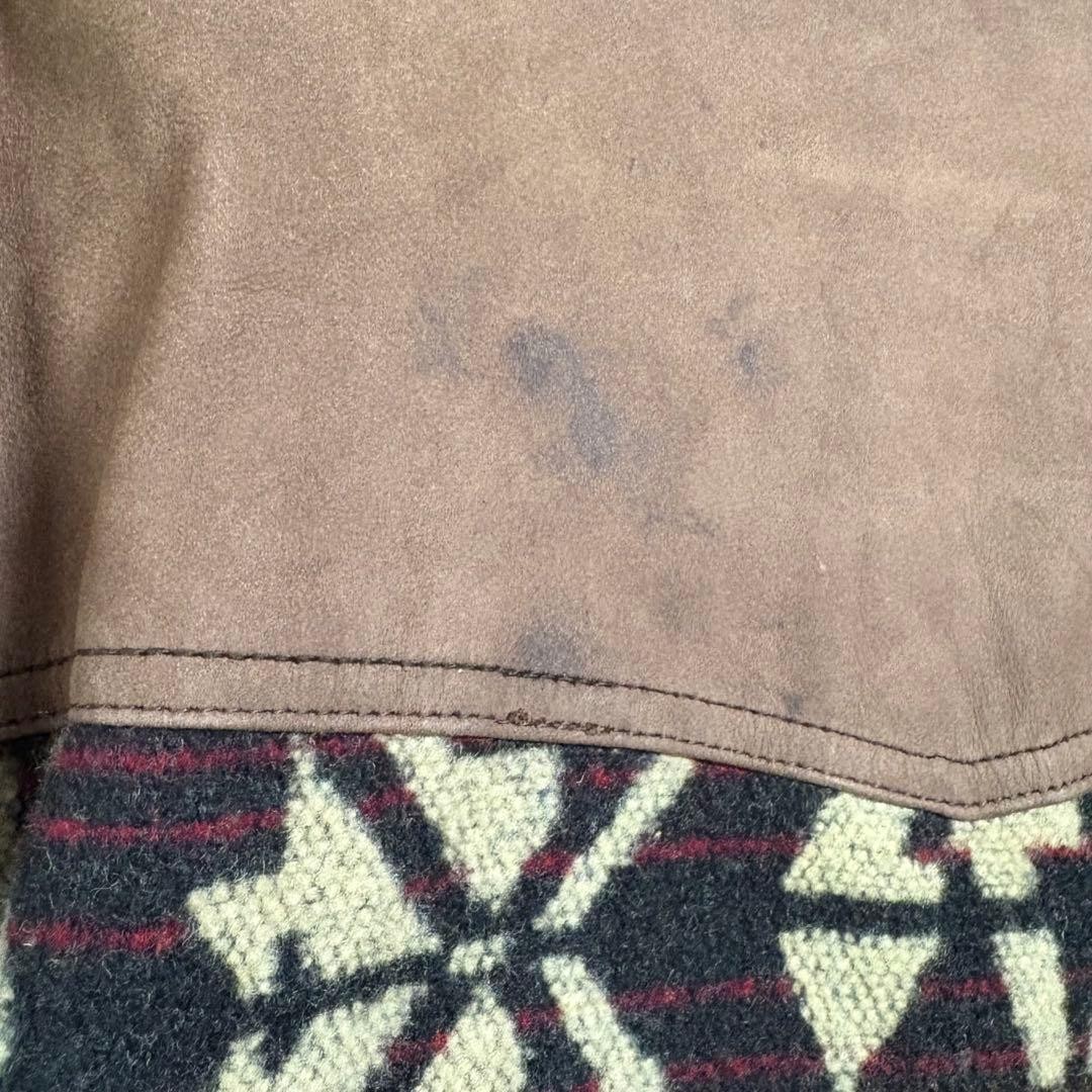 Vintage Leather Jacket Native Pattern Boa Collar … - image 6