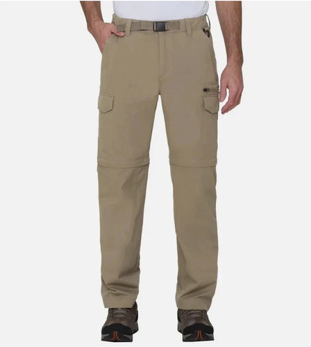 BC Clothing Men's Convertible Pants Hiking Cargo Belted, Tan, Size: Medium x 32