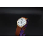 Timex Vintage Manual Wind Watch Gold Tone White Dial Roman Numerals Tan Leather