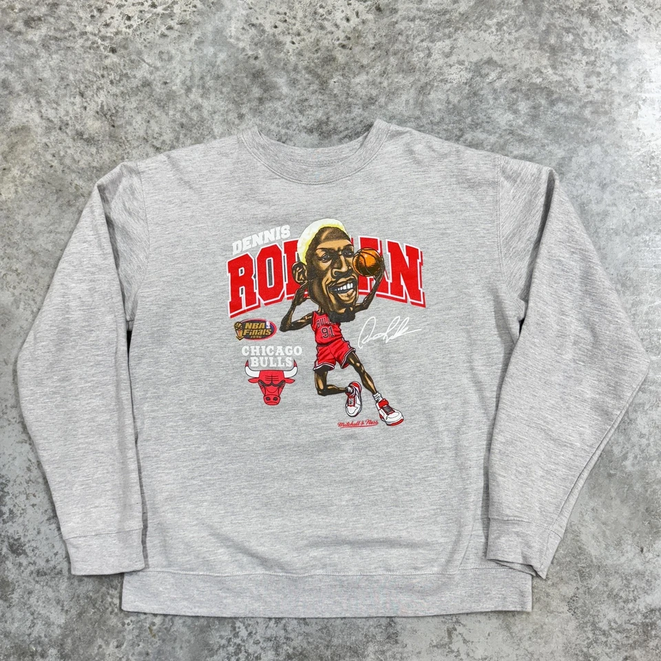 Suéter Chicago Bulls Para Hombre Grande Gris NBA Baloncesto Dennis Rodman Cuello Redondo Foto 2 de 4