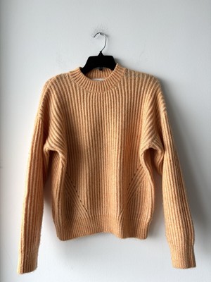 Mango Sweater Orange Knit Pullover Cozy Long Sleeve Crew Neck Women s Small