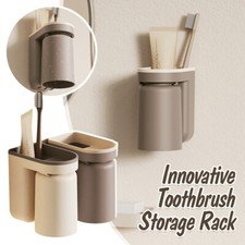 1 Pc Toothbrush Storage Rack No Hole Mouthwash Cup Brush Cup Wall Mounted.