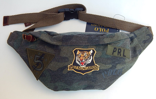 POLO RALPH LAUREN Unisex WAIST FANNY PACK BAG CAMO TIGER PATCH CANVAS NEW - Afbeelding 1 van 4