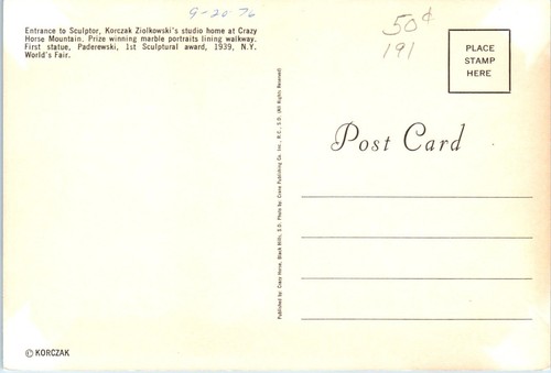 Entrance to Sculptor, Korczak Ziolkowski's Studio Home, South Dakota Postcard - Picture 2 of 2