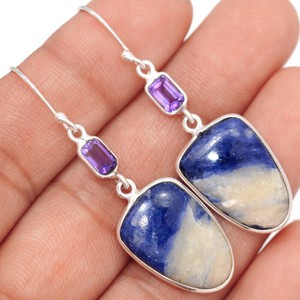 Sodalite-amp-Amethyst-925-Sterling-Silver-Earrings-Jewelry-AE48466
