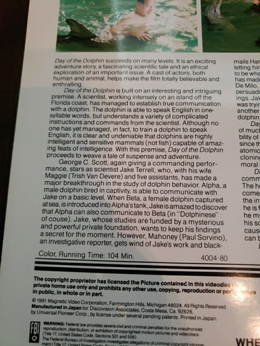 Laserdisc The Day of the Dolphin Drama George C. Scott Fantasy Funky Formats K8 - Picture 9 of 15